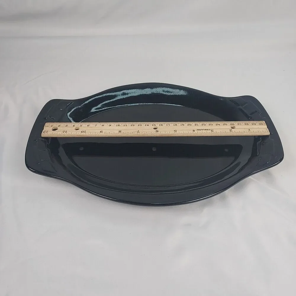 Longaberger Pottery Black Oval Serving Platter Handled USA Woven Traditions